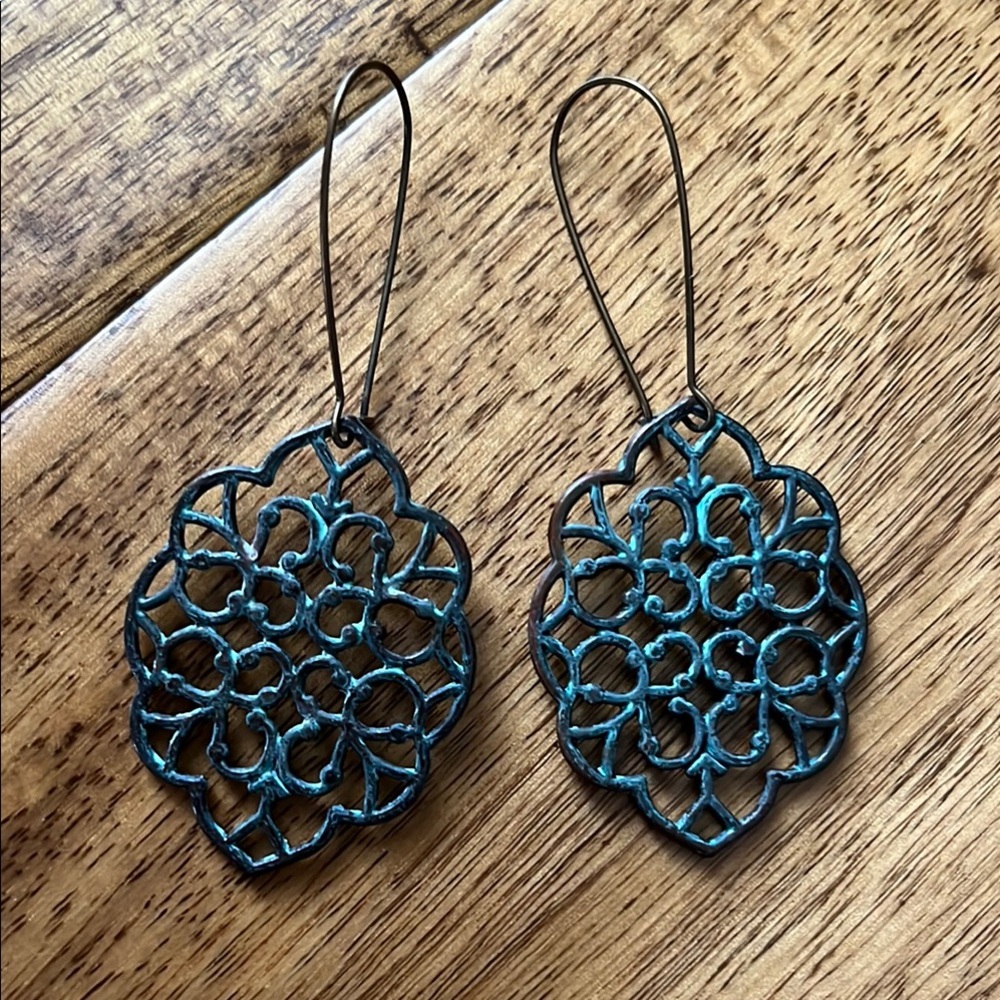 Boho Teal Filigree Earrings